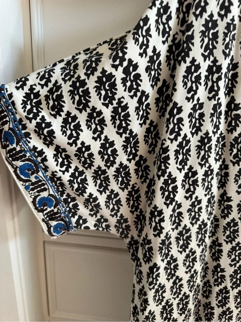 Tory Burch Dark Brown and Cream Printed Tunic Dress with Blue Trim